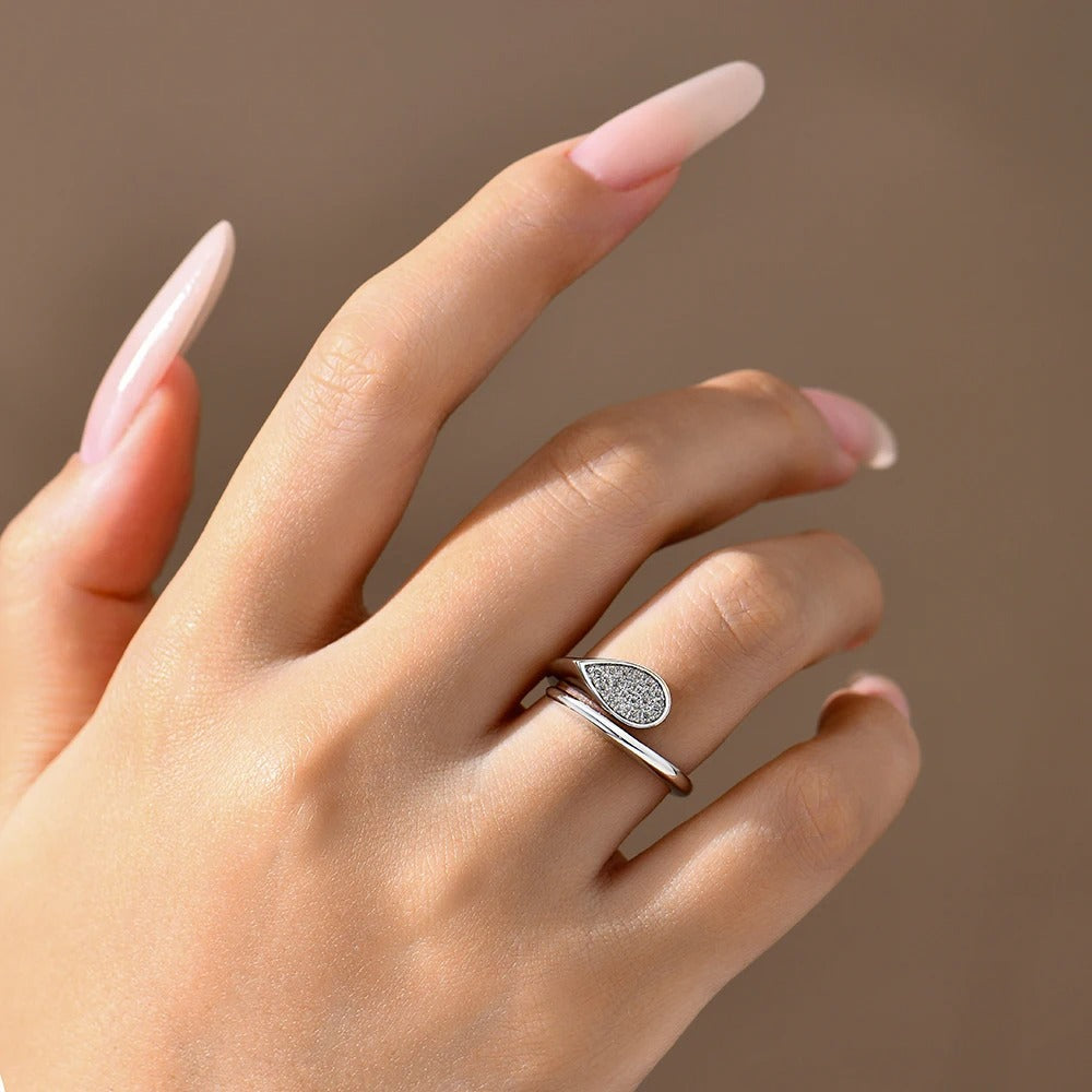 Cascade Pavé Teardrop Ring