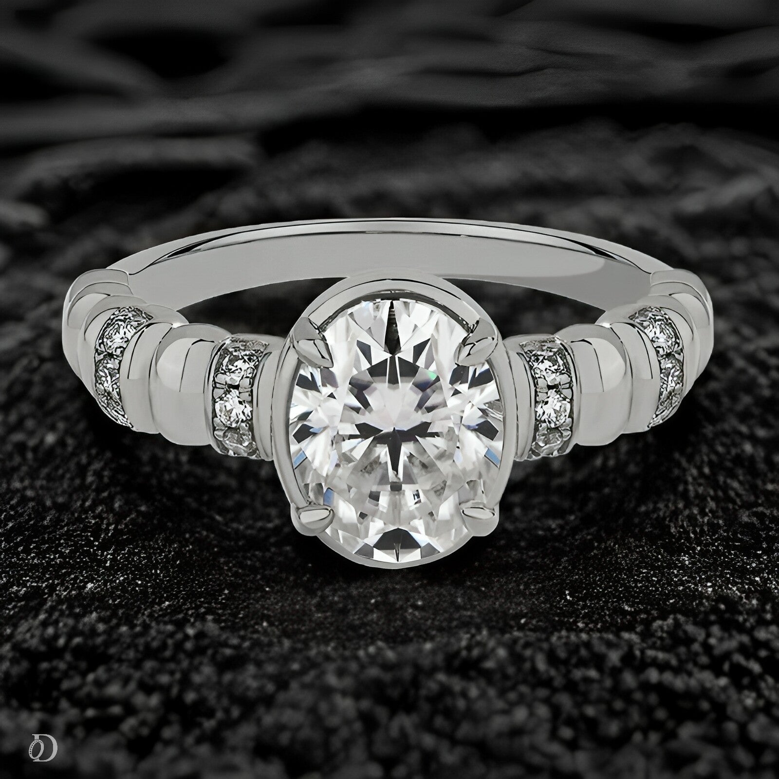 Diamond ring with a dark textured background